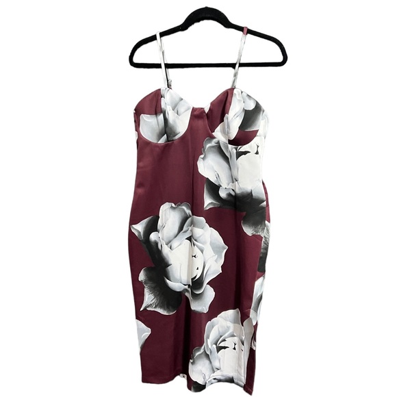 Venus Bodycon dress with side slit in‎ Wine Floral size XL - Picture 1 of 7